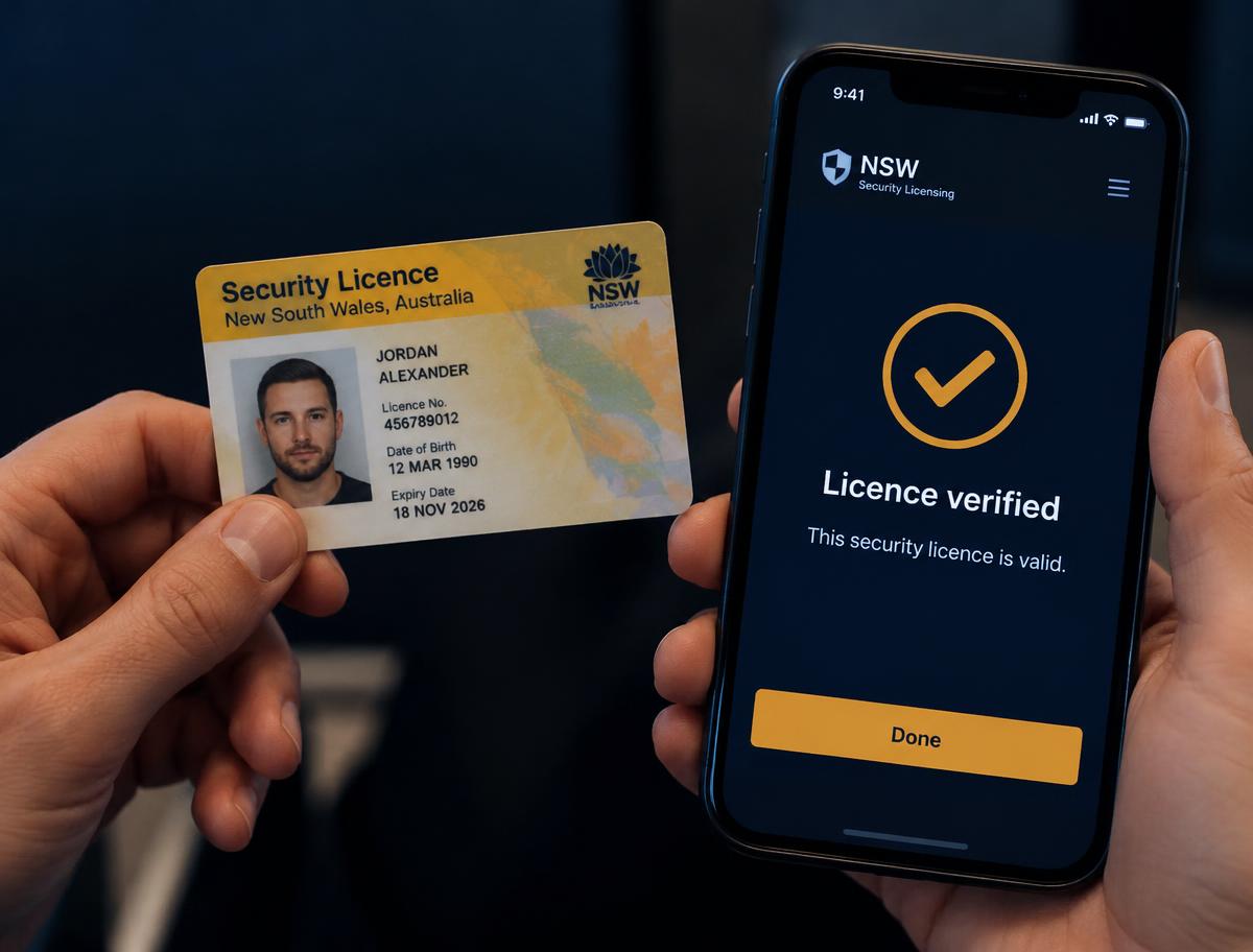 A licence verification screen shown on a phone