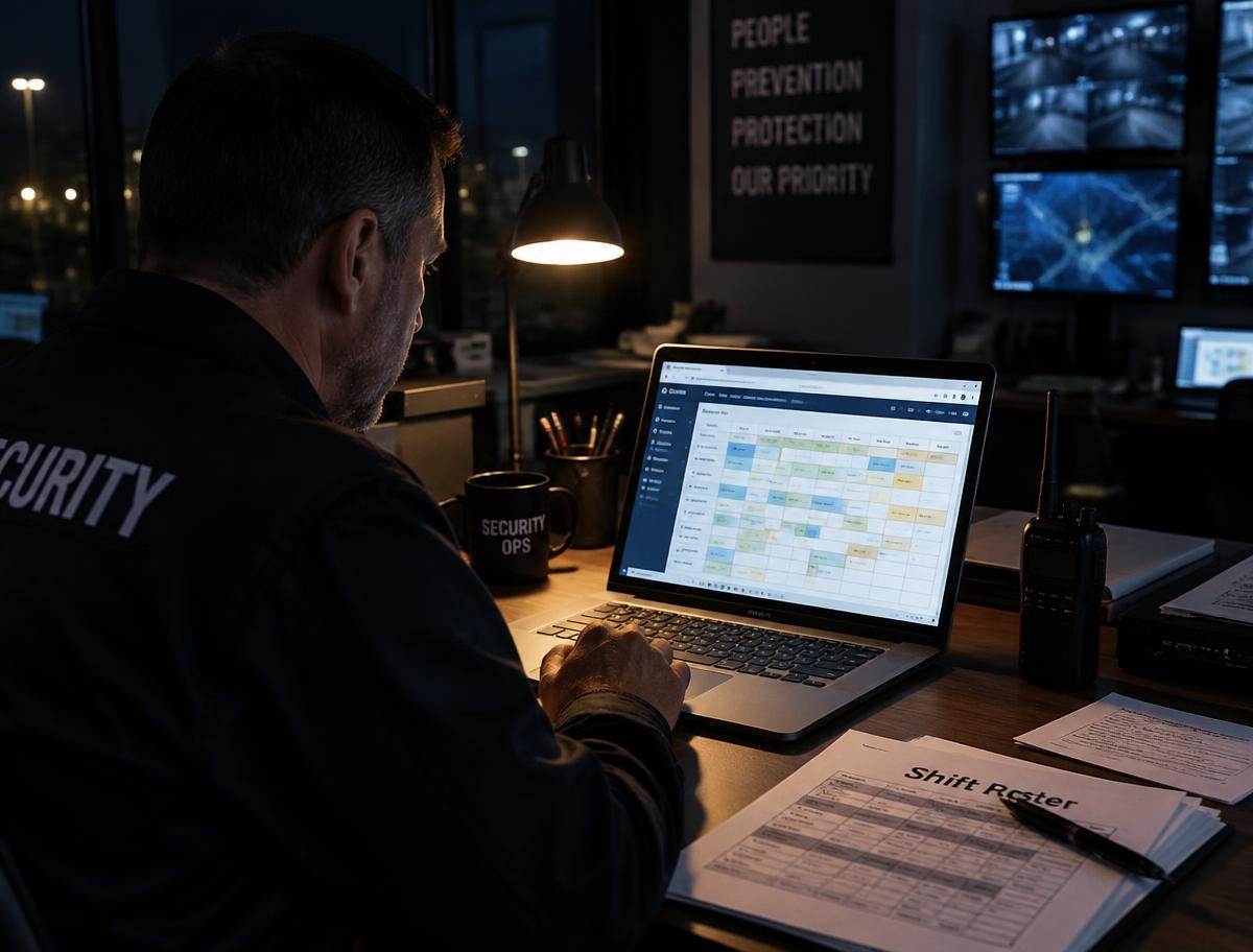 A roster planner scheduling shifts on a laptop